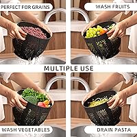 Vista 39 de Colador de metal con mango de madera y base estable, cesta coladora de cocina de acero con recubrimiento en polvo para escurrir pasta, verduras