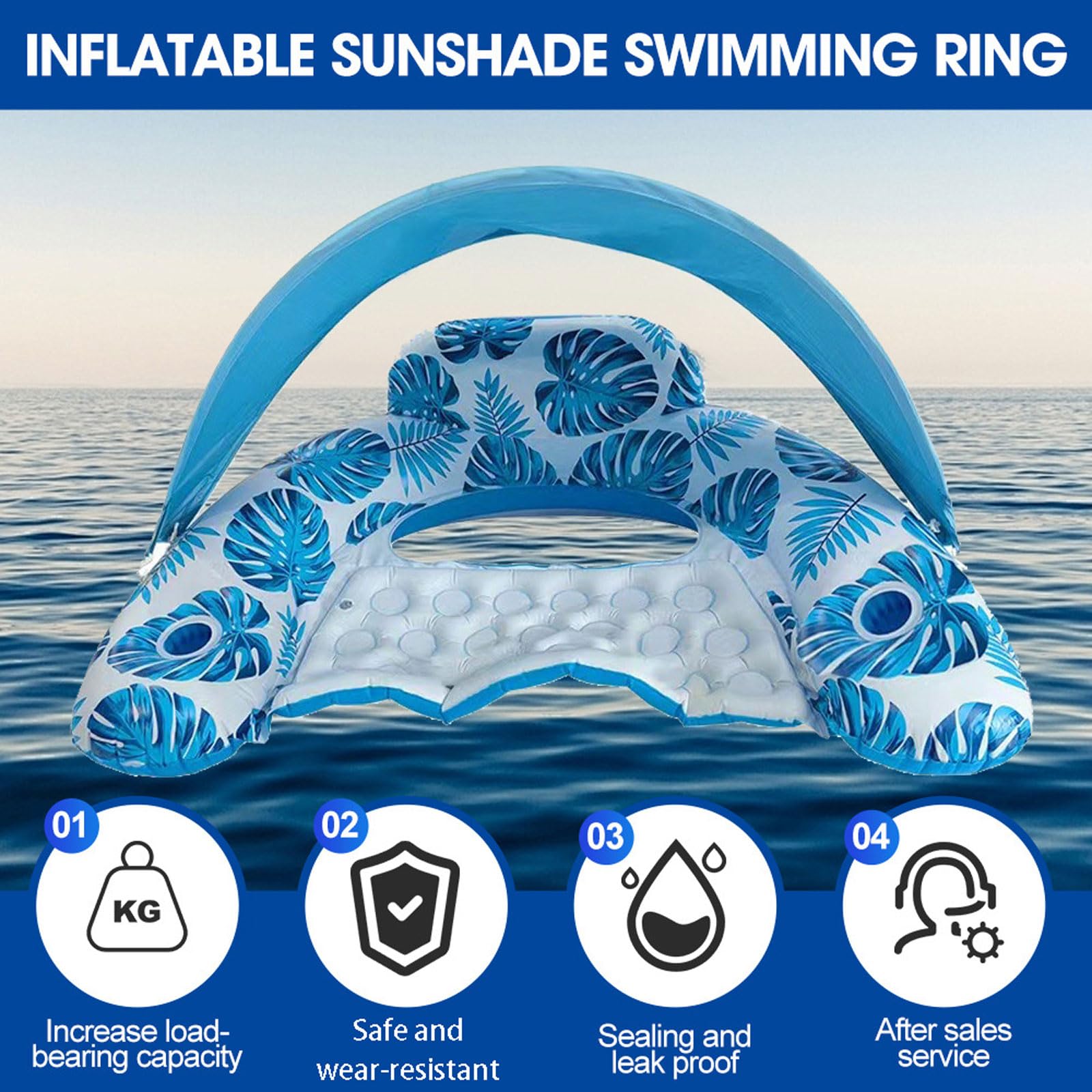 Hamac Gonflable Piscine 110 * 92 * 69cm Longue Gonflable pour Piscine avec Porte-Gobelet et auvent Amovible,Hamac d’Eau Plage Portable pour Adultes Jardin,Plage,Piscine