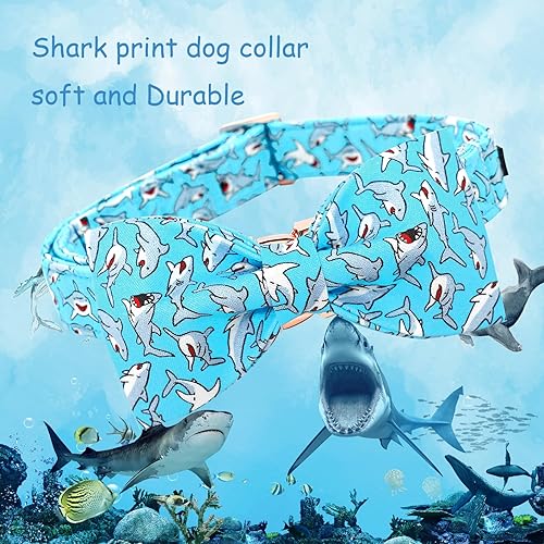 Miniatura 3 de Lionheart glory Collar de perro con lazo azul con lazo estampado de tiburón, collar para perro niño o niña, suave, duradero, ajustable, para perros