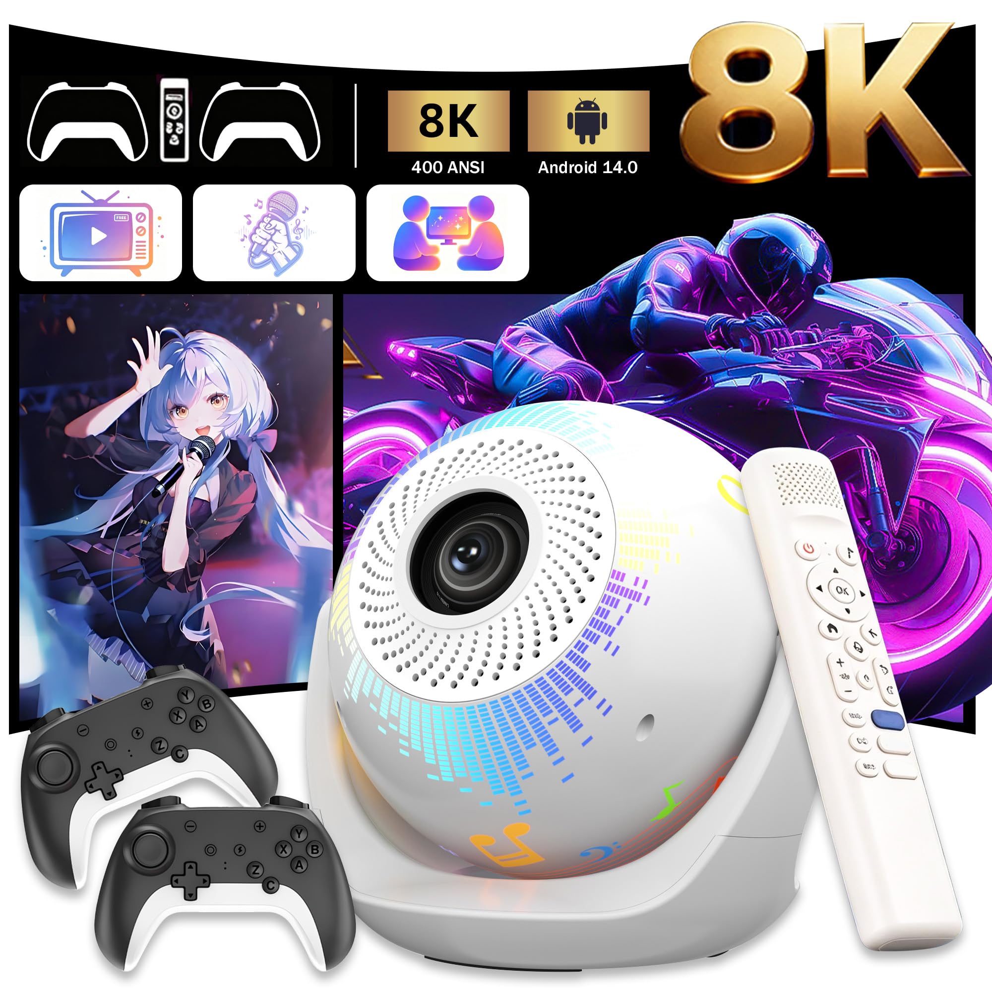 U6 5-in-1 Mini Beamer,Karaoke/Spiele/Free-TV/Mikrofon-Sprachfernbedienung
