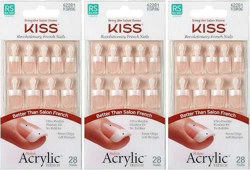 KISS Salon Acrylic French Nails Kit Pet Peeve Real Short (3 PACK)