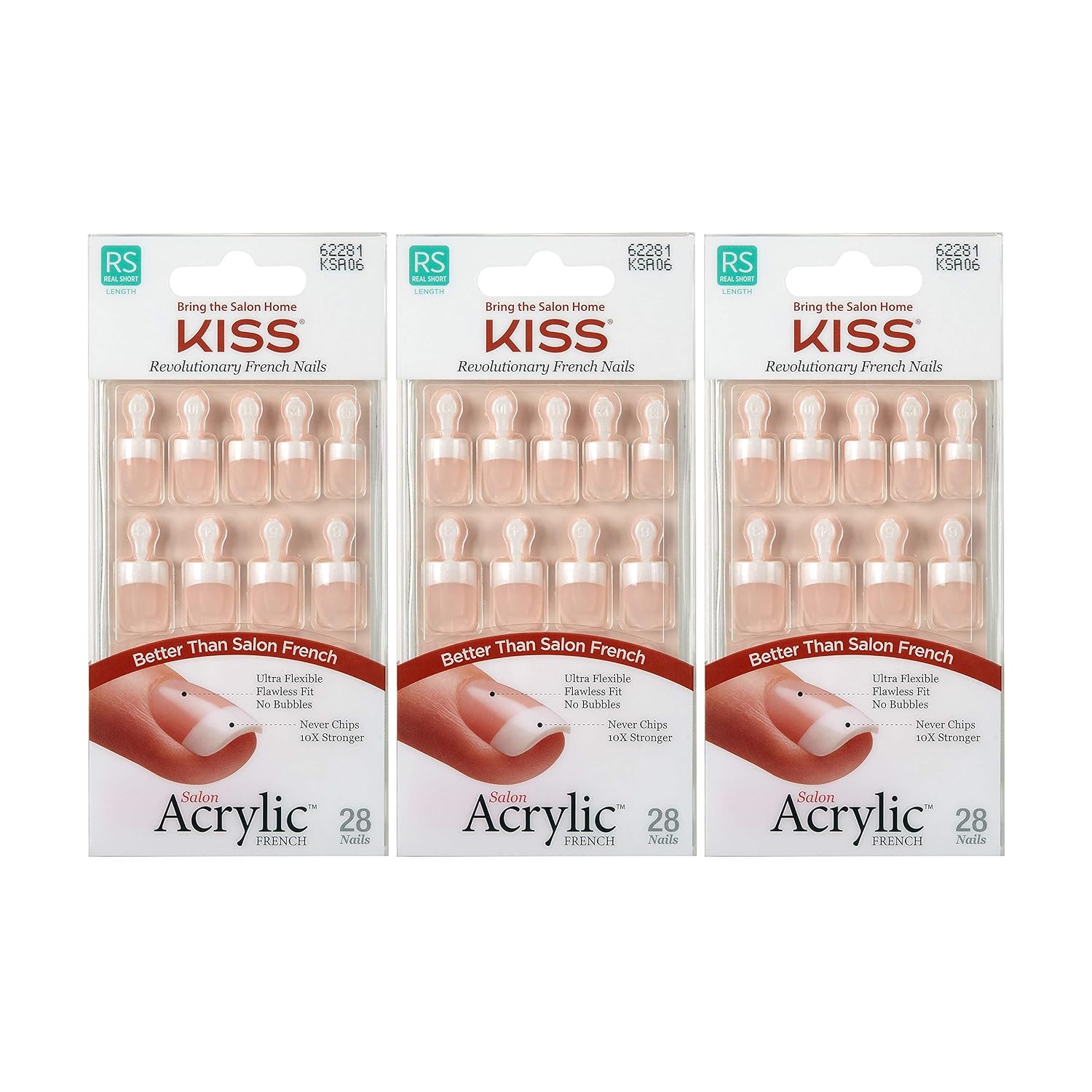 KISS Salon Acrylic French Nails Kit Pet Peeve Real Short (3 PACK)