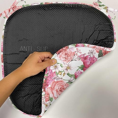 Miniatura 5 de Ambesonne Shabby Flora - Juego de 4 cojines de asiento para silla, flores de jardín de primavera de verano con hojas y brotes, acolchado de asiento