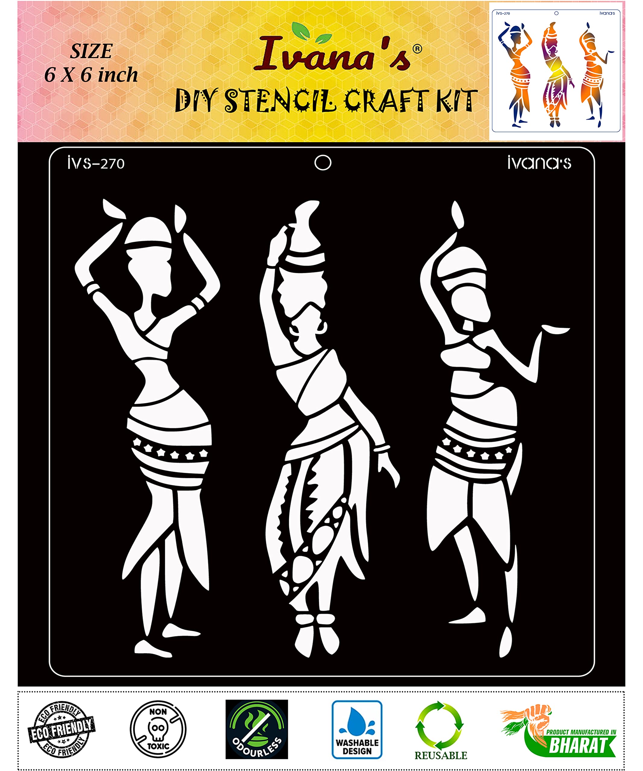IVANA'S Tribal Art Reusable Stencil for Art & Craft, DIY Decorative Stencil for Painting on Canvas, Fabric, Cloth, Paper, Glass, Furniture and Wall, Size - 6 x 6 inch, Pack of 1, IVS-270, Off White-image-9