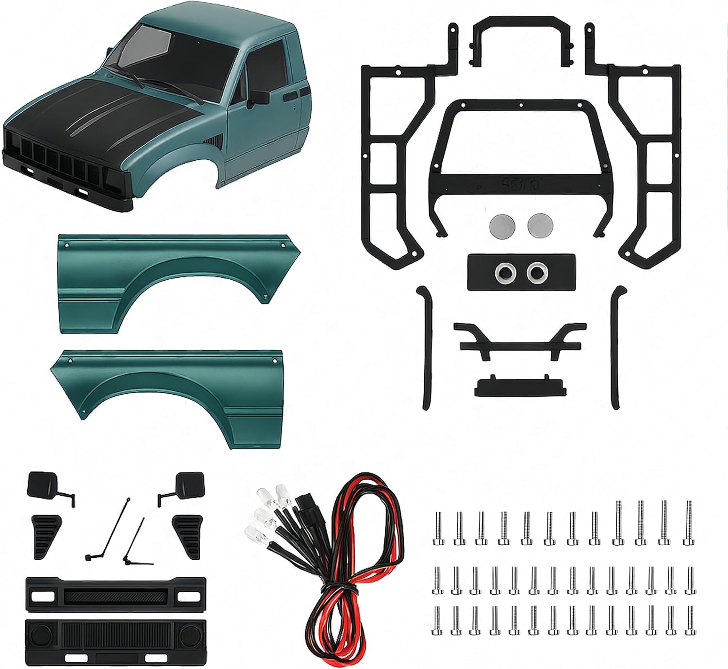 SCX24 Body, 1/24 Pickup Hard Body Shell with Bed Rack, RC Truck Body for Axial SCX24 C10 Bronco Wrangler Base Camp 4Runner, Scale RC Crawler Accessories (Green)