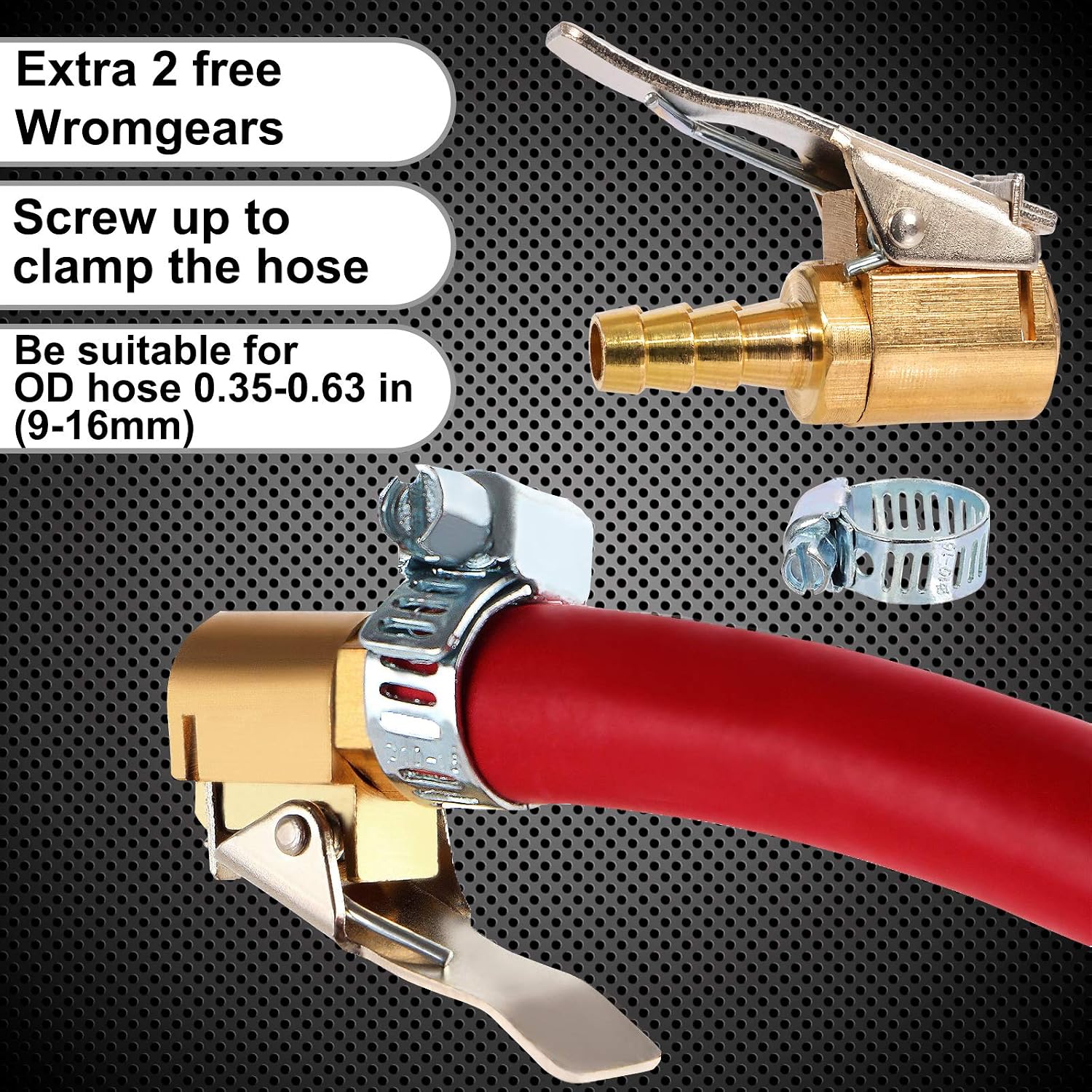 Toolwiz 2pcs Air Chuck 1/4 Inch Brass Open Flow Lock On Tire Inflator Chuck Tyre Valve Inflator Hose Adapter Tire Chucks Air Compressor Hose End with Barb Connector for Hose Repair