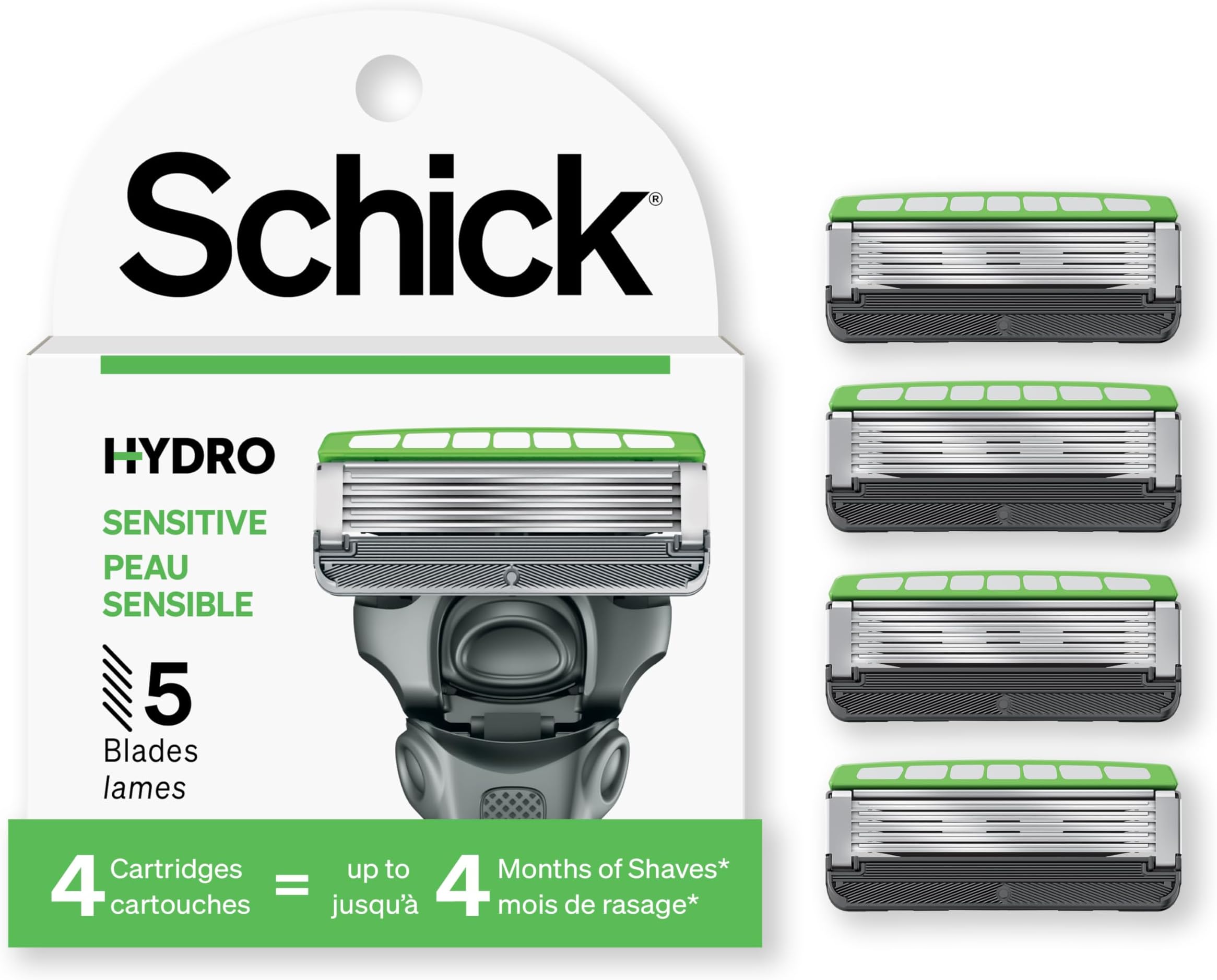 Schick Hydro 5 Sensitive Skin Razor Blade Refills for Men with Flip Trimmer - 4 Cartridges