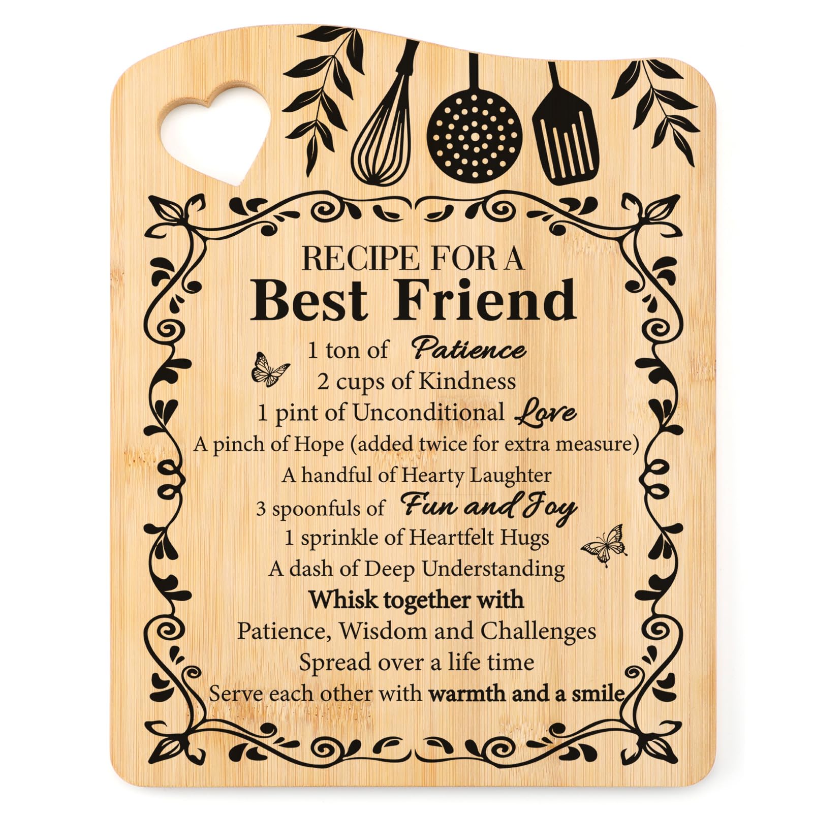 PRSTENLY Best Friend Birthday Gifts for Women, Recipe for A Best Friend Bamboo Chopping Board Birthday Valentines Day Gifts for Woman Bestie BFF, Funny Friendship Gift Ideas for Christmas Thanksgiving