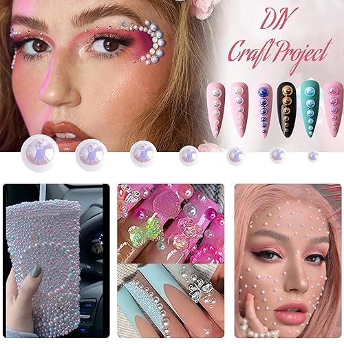 Miniatura 6 de Canvalite - 5800 piezas de medias perlas para manualidades, perlas de uñas para arte de uñas, 7 tamaños, perlas de parte trasera plana, dijes de