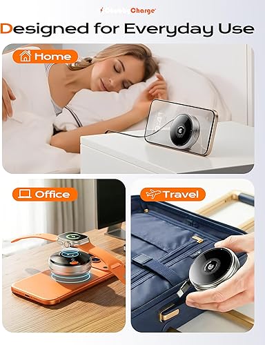 Miniatura 7 de Cargador inalámbrico magnético retráctil compacto 3 en 1 con soporte oculto, carga inalámbrica rápida para iPhone 17/16/15, Apple Watch, AirPods