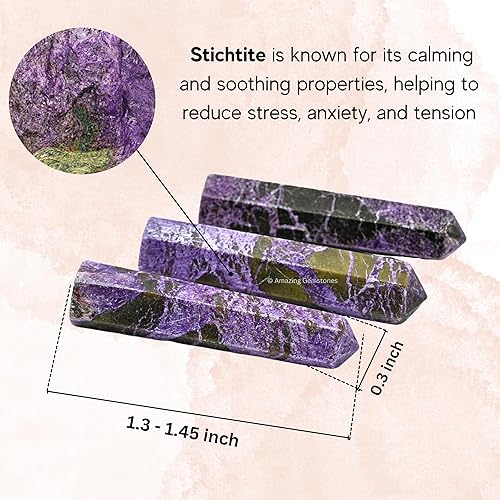 Miniatura 6 de Stichtite Crystal Points Bulk Healing Crystals and Stones - Pack of 3 Single Terminated Healing Wand Point Bulk Crystals for Crafts, Crystal Grid,