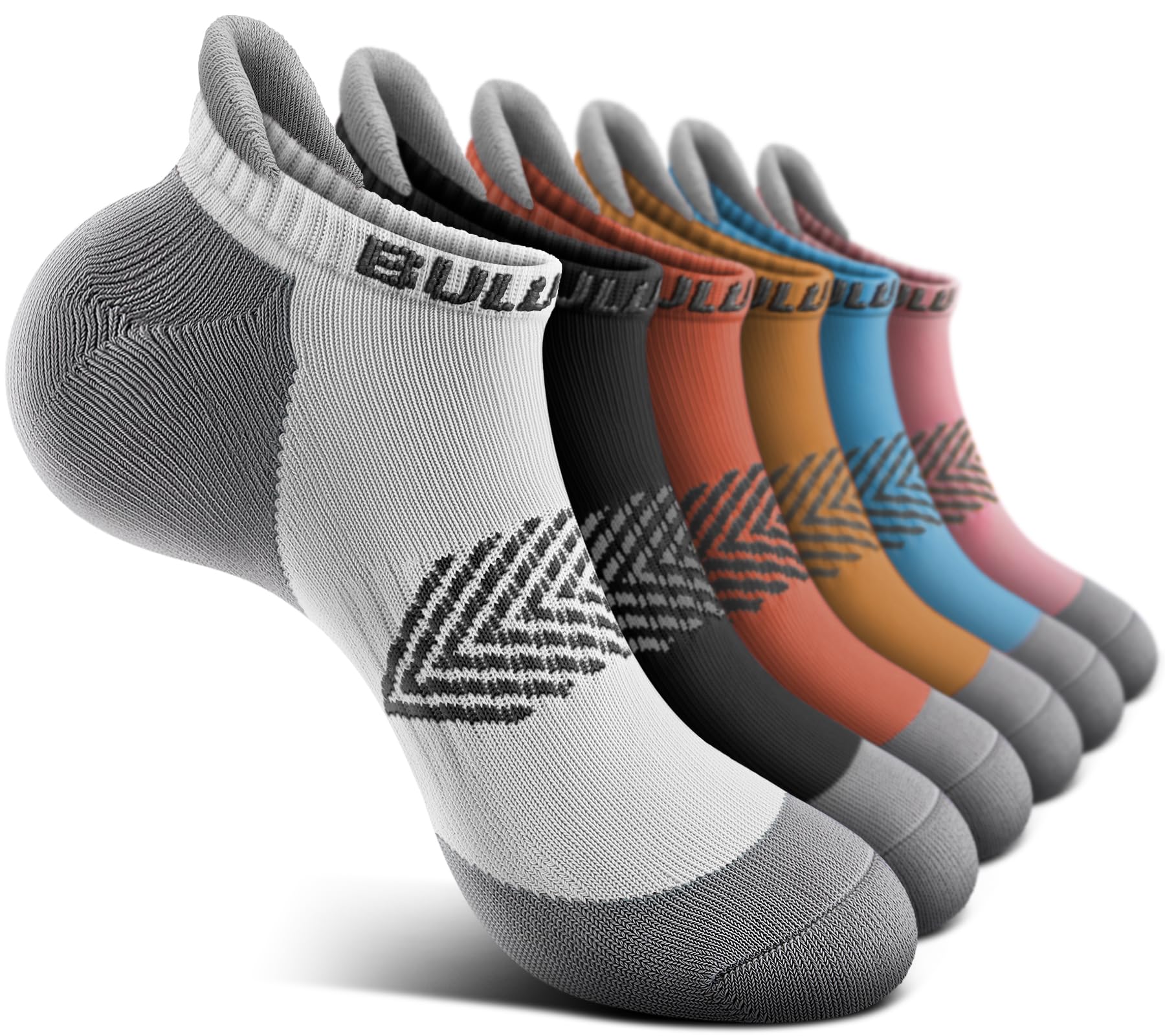 BULLIANT Women Cushioned Running Ankle Socks Anti-Slip Y-Heel No Show 6Pack