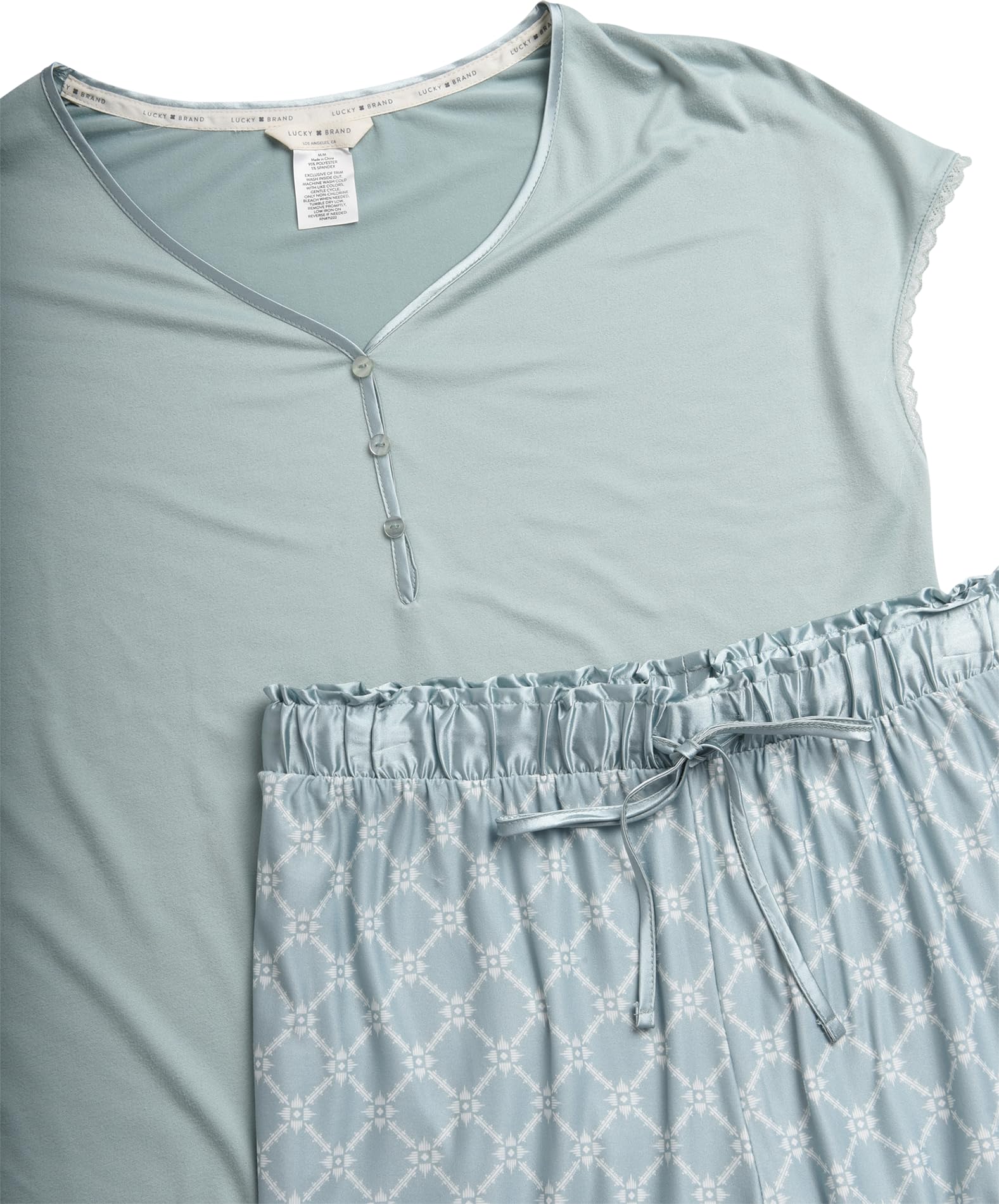Lucky Brand Conjunto de pijama para mujer, camiseta de dormir Henley de 2 piezas y pantalones de descanso, ropa de dormir suave y sedosa para mujer