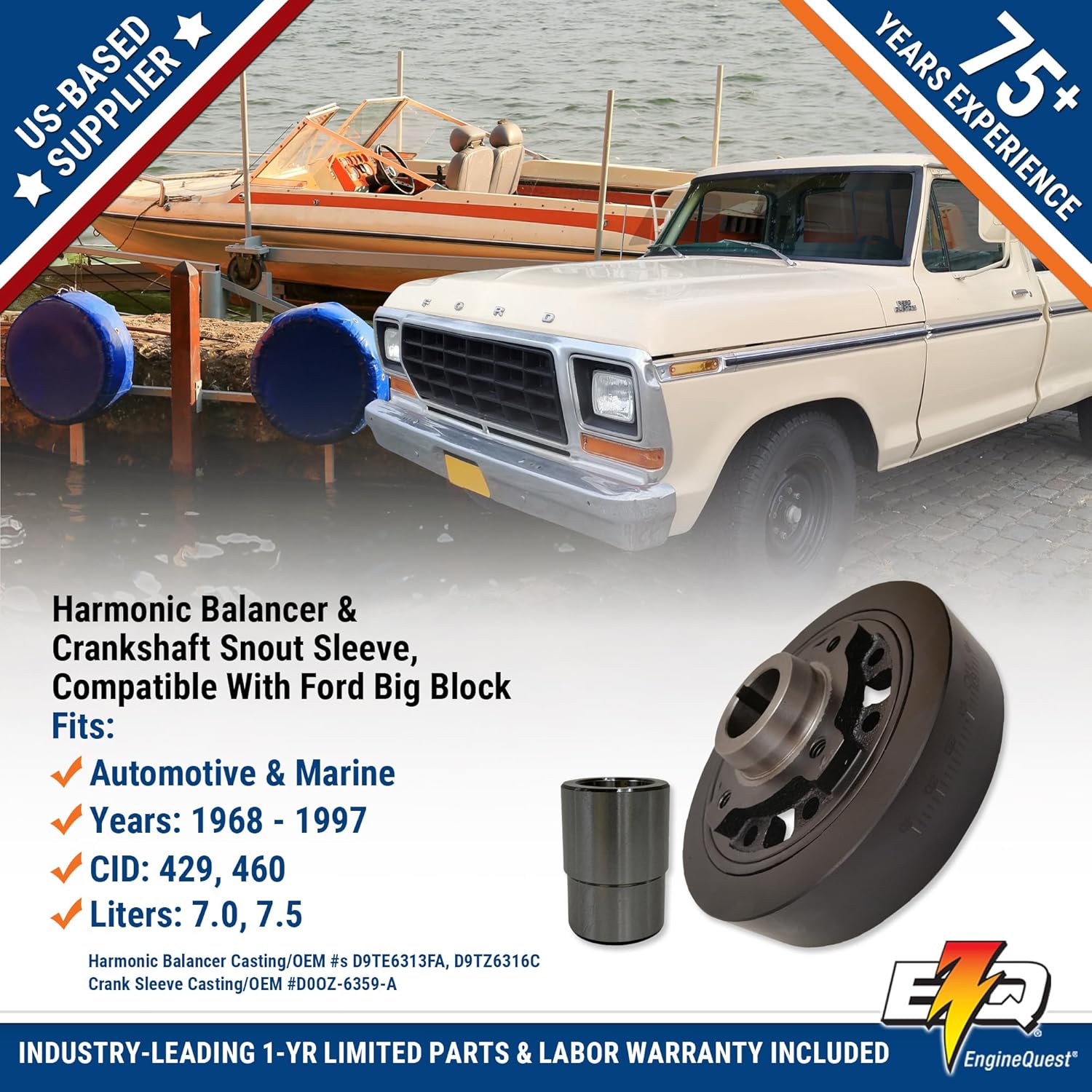 Harmonic Balancer w/Crank Sleeve for 429 & 460 V8 Engines (1971–1997) – Direct Replacement D0OZ-6359-A, D9TE-6313-FA – Injection Molded