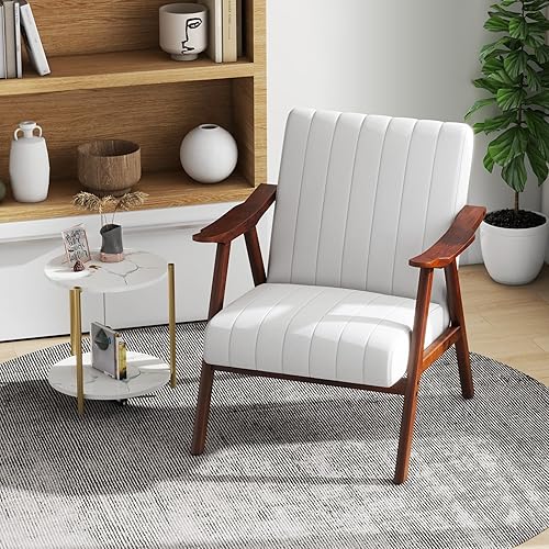 Miniatura 2 de Giantex Silla decorativa moderna Mid-Century con brazos, cómoda silla tapizada para sala de estar con brazos, almohadillas de fieltro