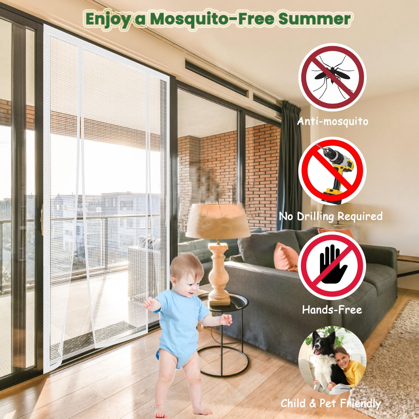 MAGICDOOR Doppelt Öffnendes Fliegengitter Tür Magnet 155x230cm-Weiß