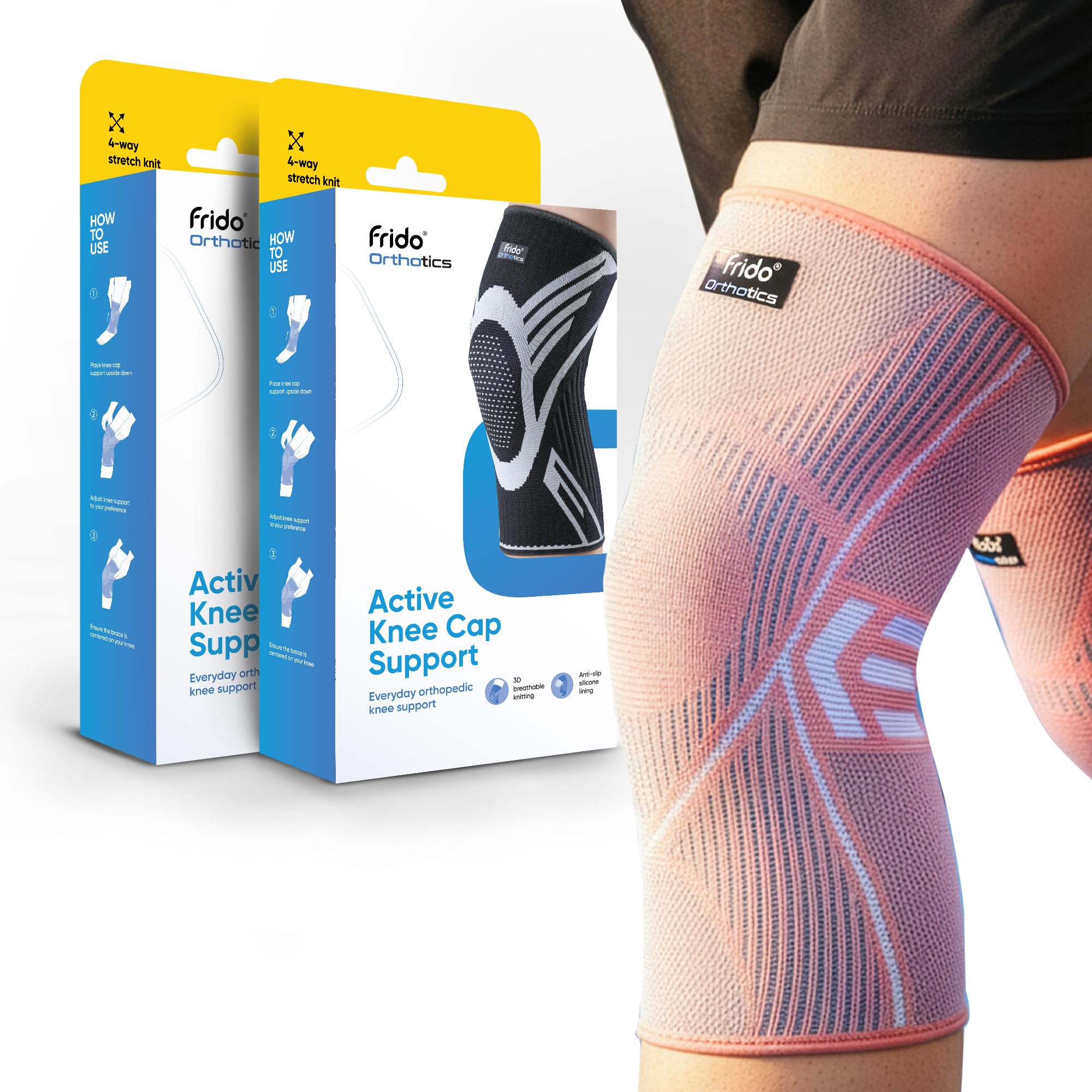 Frido Active Knee Cap Support for Men & Women | Active Compression for Pain Relief & Joint Support | Knee Sleeve for Gym, Running, Jogging, Sports & Workout | Anti-Sweat Knee Brace (2 Pair) Core Pink, XL
