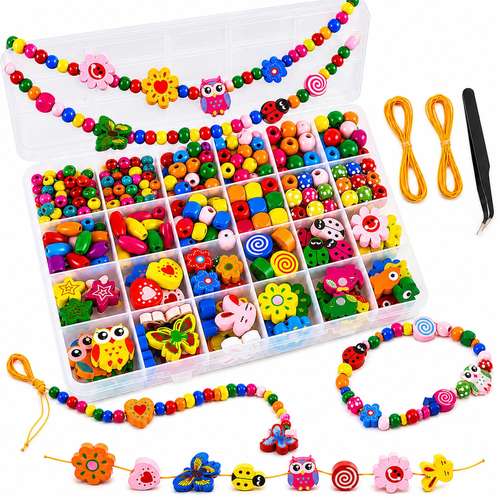 Elowen Kids Jewellery Making Kit, Wooden Beads and Cord Craft Set