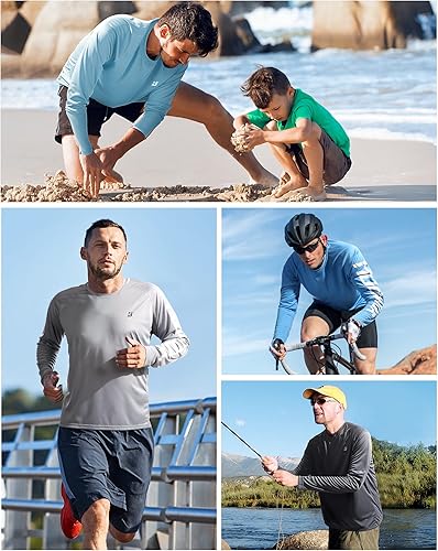 Miniatura 5 de Roadbox Camisas de protección solar UPF 50+ para hombre, manga larga, protección solar SPF para pesca, senderismo, natación, correr