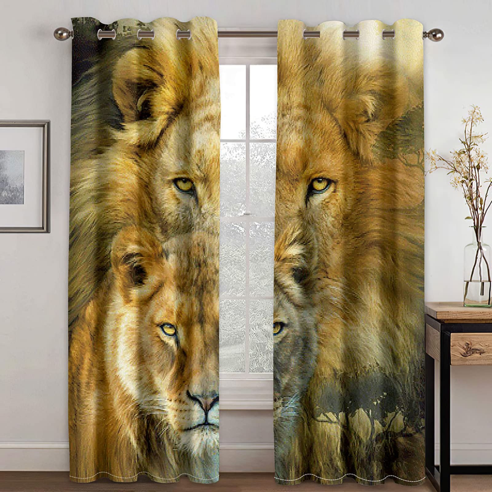 Rideaux occultants imprimé lion 3D | Idéal pour sublimer la chambre d'un ado