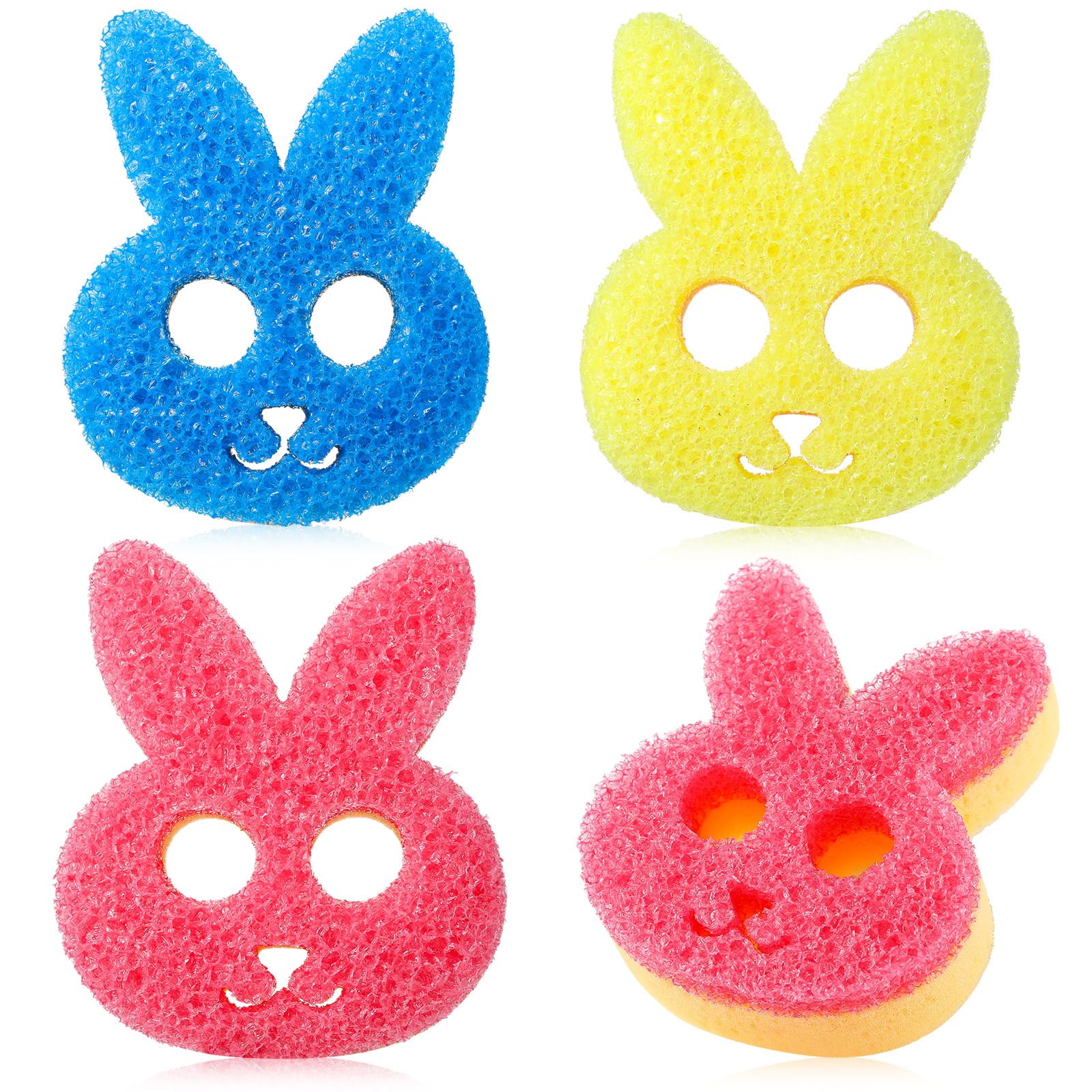 FillTouch 3 esponjas multifuncionales de doble cara, esponjas, lindas esponjas de limpieza sensibles a la temperatura, esponjas de limpieza antiarañazos para lavar platos, baño, cocina (conejo)