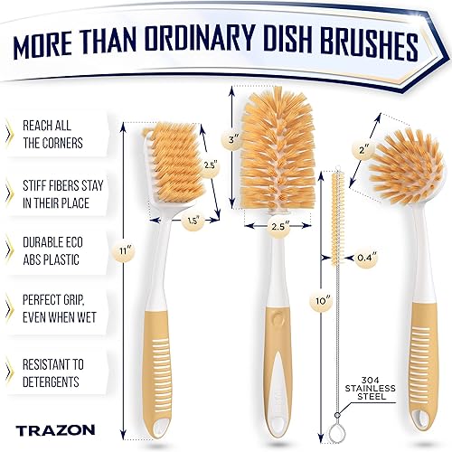 Miniatura 9 de Juego de 4 cepillos para platos con cepillo de agua para botellas, cepillo para fregar platos, cepillo para limpiar platos, cepillo de limpieza y
