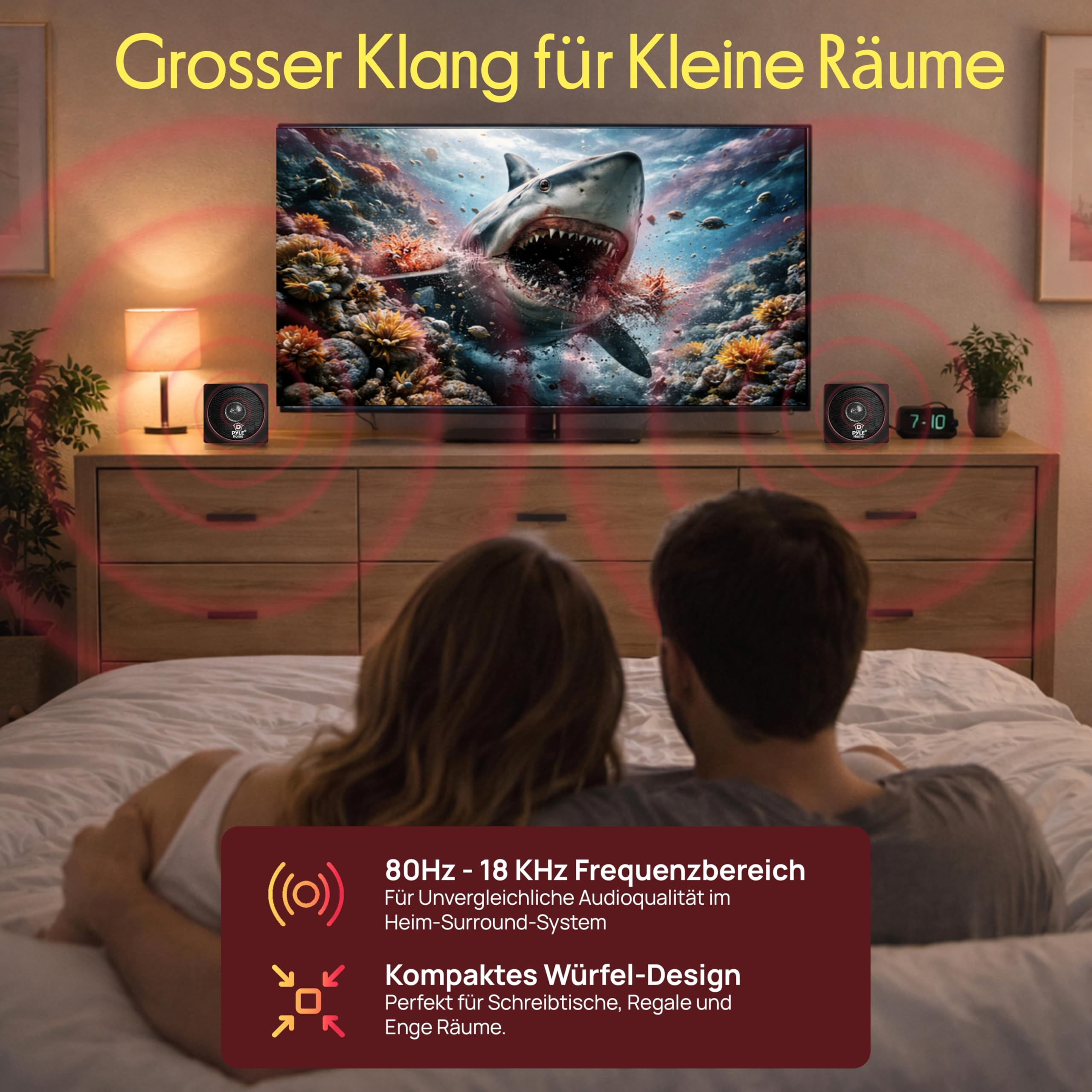 Pyle PC Lautsprecher Boxen Mini, Regallautsprecher Passiv – PC Speaker, Mini Bookshelf Speakers – für PC Boxen, 200W Soundsystem als für Monitor oder TV Lautsprecher, 10,16cm
