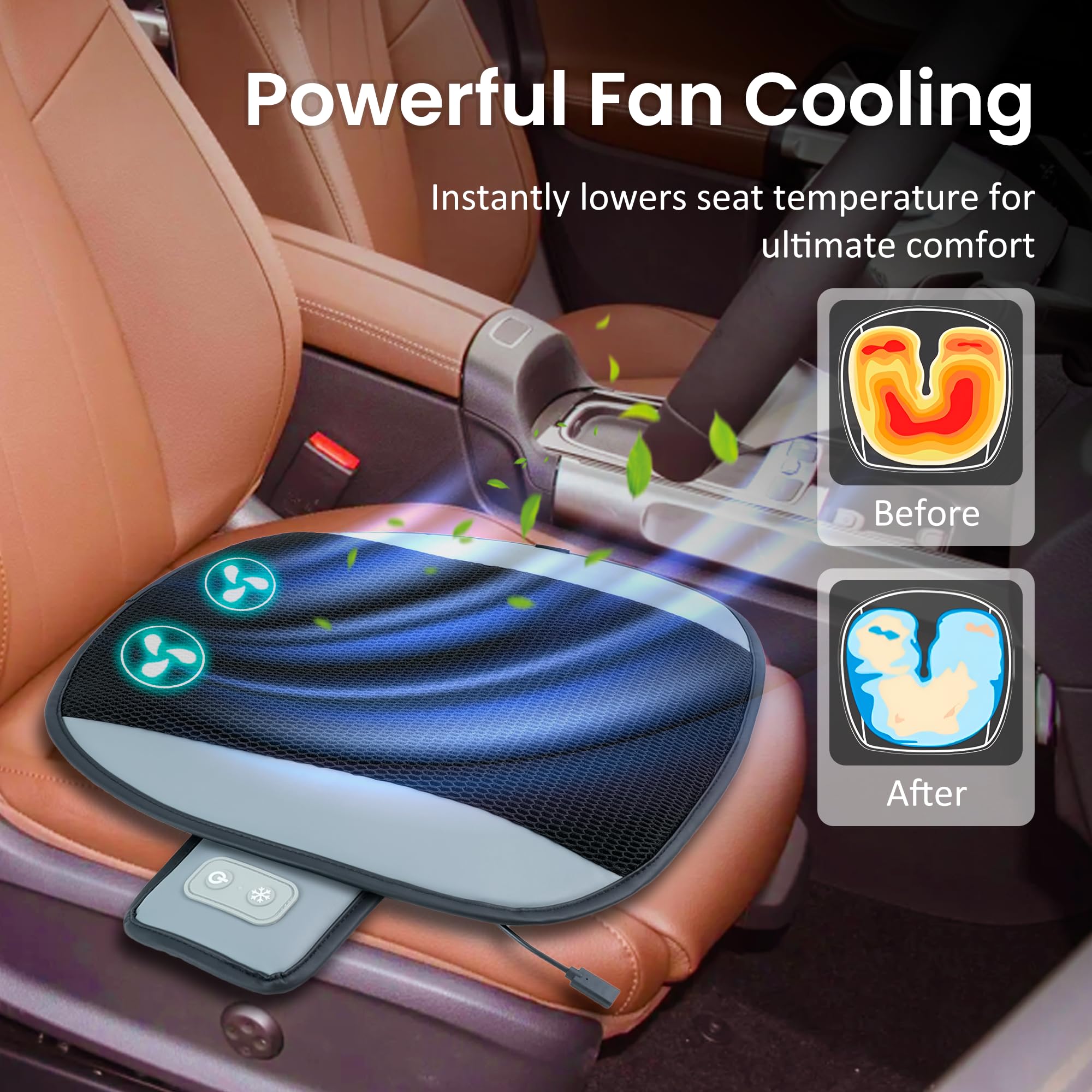 COMFIER Cooling Seat Cover for Car,Cooling Seat Cushion for Long Driving & Summer,Cooling Seat Pad with 3 Cooling Speed,Cooling Seat Cover for Car SUV Truck Universal Fit,Gifts for Dad