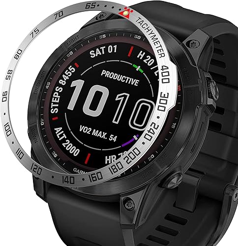 BAIHUIAM Anillo de bisel compatible con Garmin Fenix 7 Sapphire SolarFenix 7 Solar, anillo de bisel de acero inoxidable, cubierta adhesiva