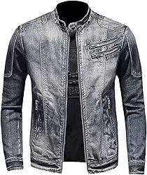 Jaqueta jeans de motociclista de lapela retrô slim top jaqueta casual masculina