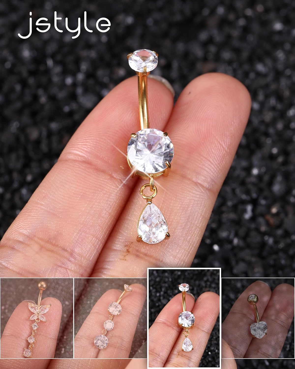 Jstyle G23 Titanium Dangle Belly Button Rings for Women 14G Internally Threaded Belly Ring Dangling Piercing Jewelry with Heart Butterfly CZ Hypoallergenic Navel Piercing Ring - Image 7