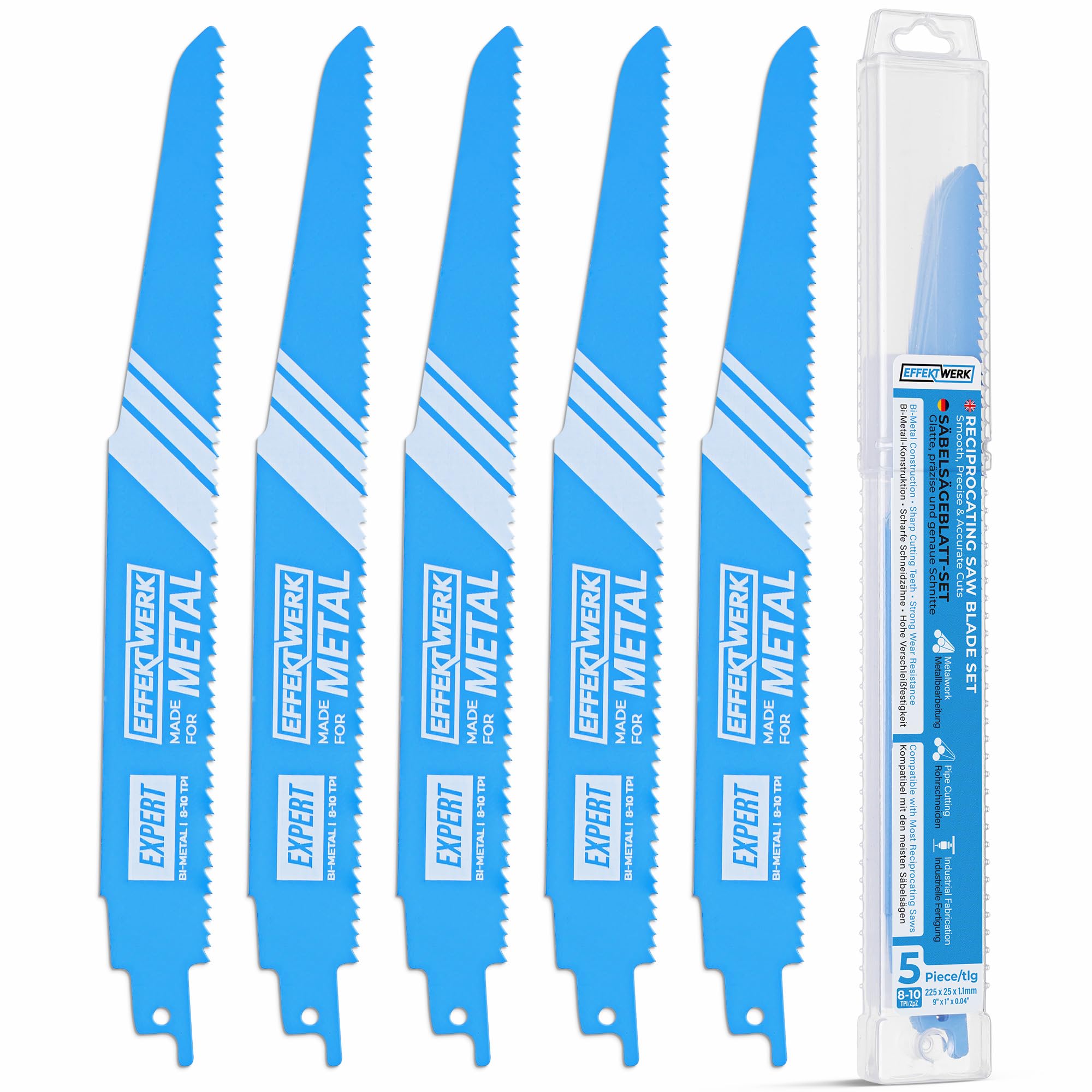 Lame per seghetto alternativo per metallo - 5 pezzi - Set di lame per seghetto alternativo per taglio di metallo da 9"/225 mm - Acciaio bimetallico - 8-10 TPI (denti per pollice)