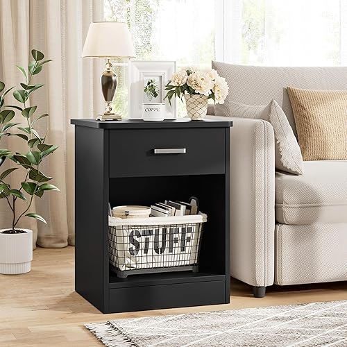 Miniatura 5 de FOTOSOK - Mesita de noche, mesa auxiliar de 2 niveles con cajón y estante de almacenamiento, mesa de noche, mesa auxiliar moderna para dormitorio,