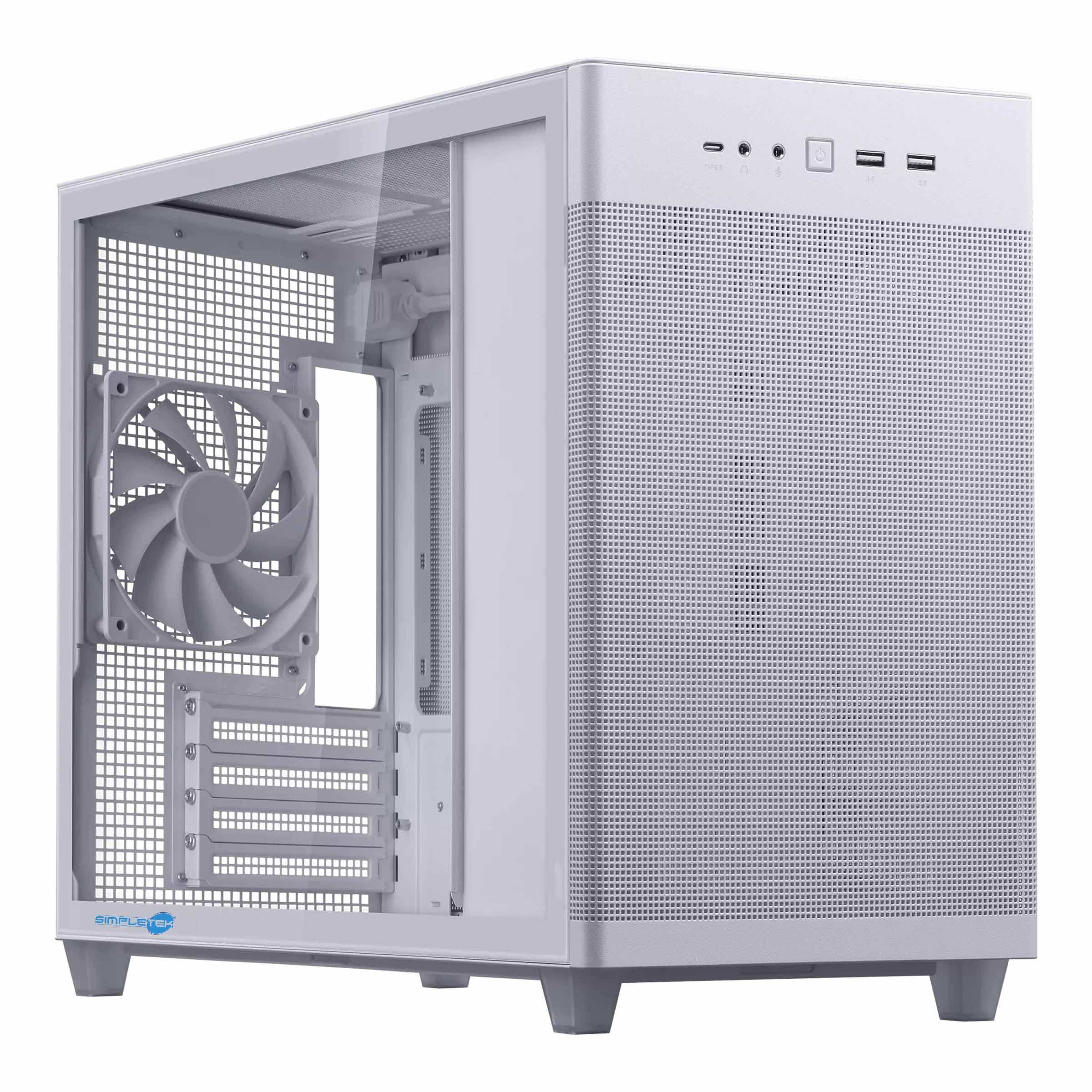 Caja PC blanca Mesh Micro-ATX SIMPLETEK con ranura ATX y USB 3.2 8