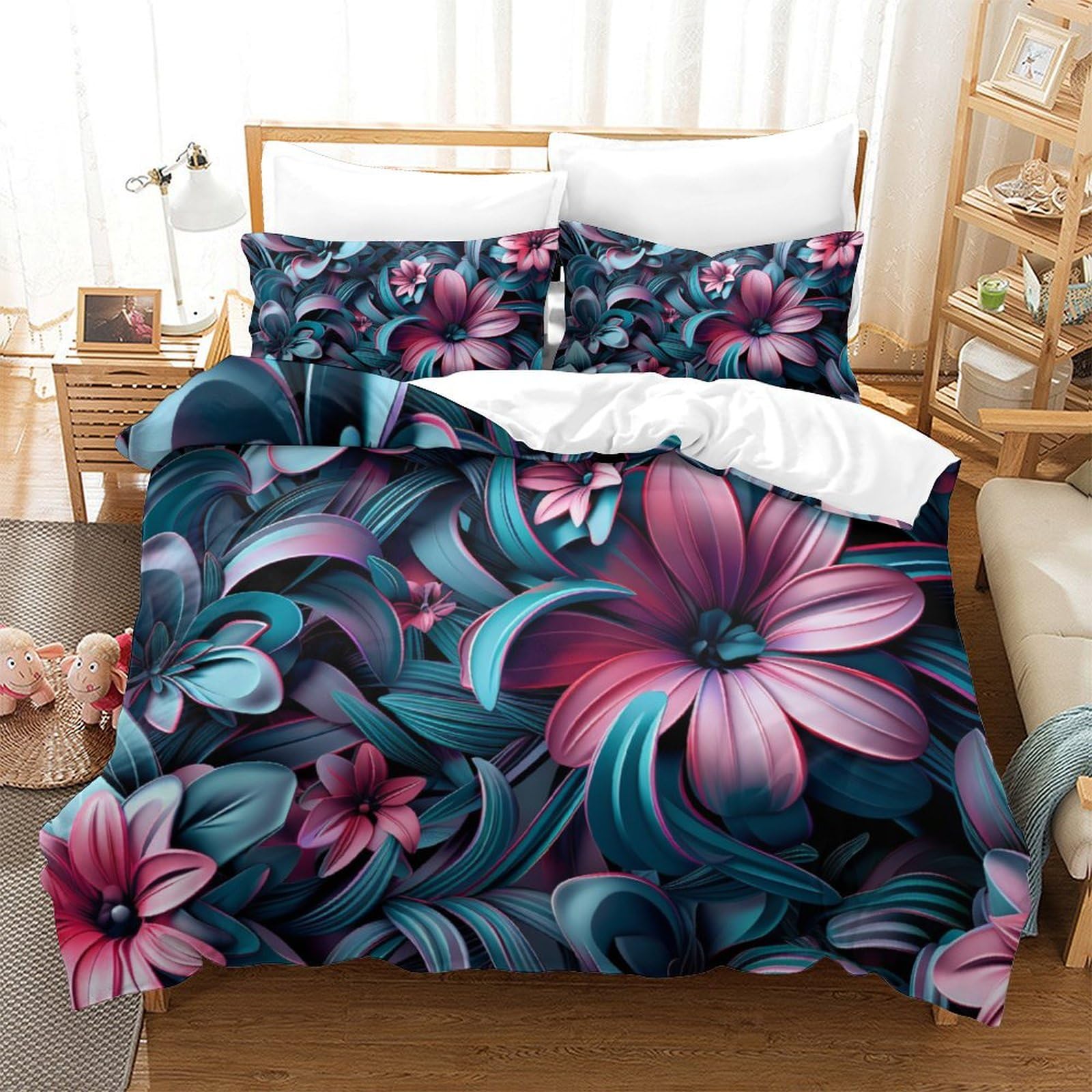 Housse de couette fleurs 3D pour une chambre parentale lumineuse et cocooning