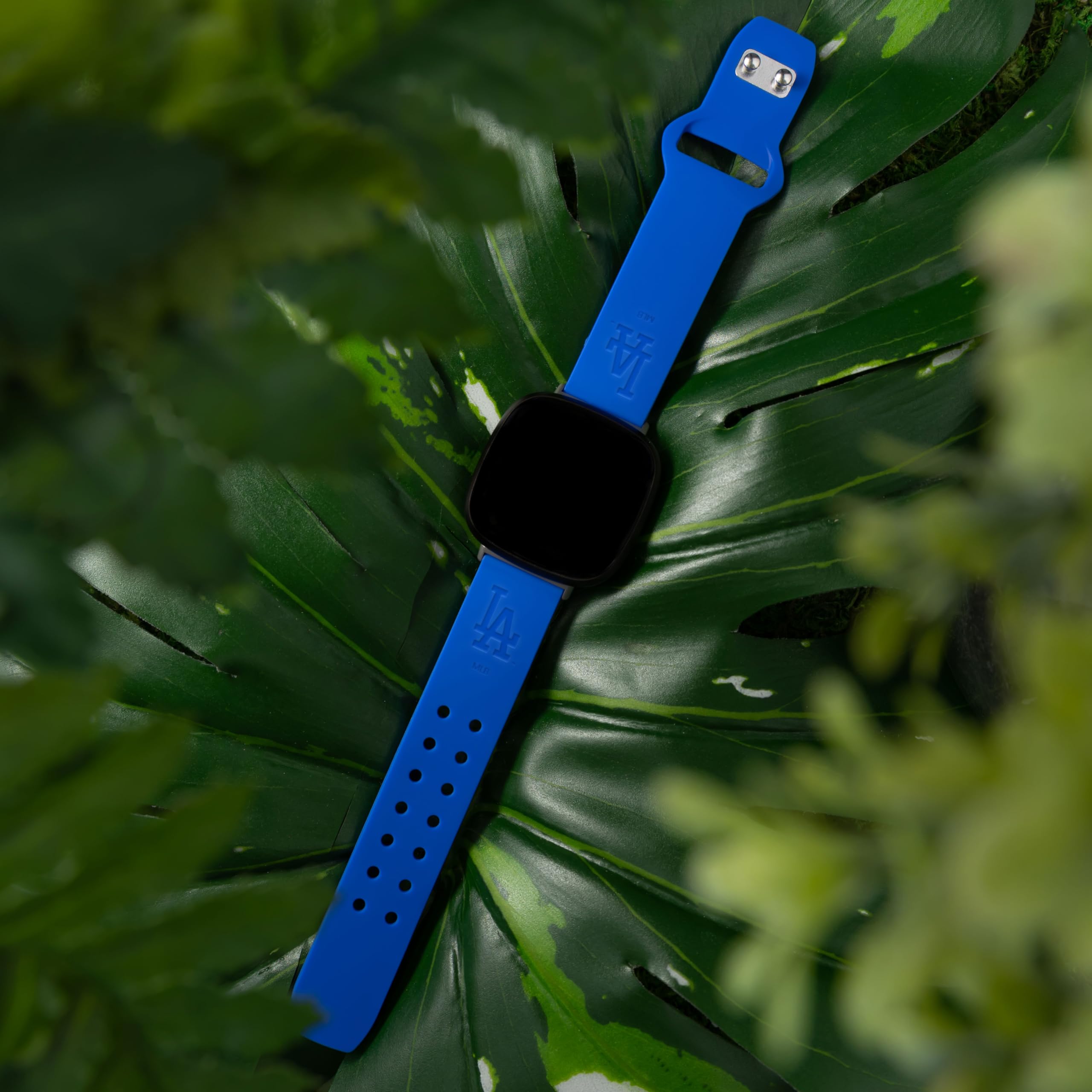 Game Time Los Angeles Dodgers Engraved Silicone Sport Watch Band Compatible with Fitbit Versa 3 and Sense (Blue)