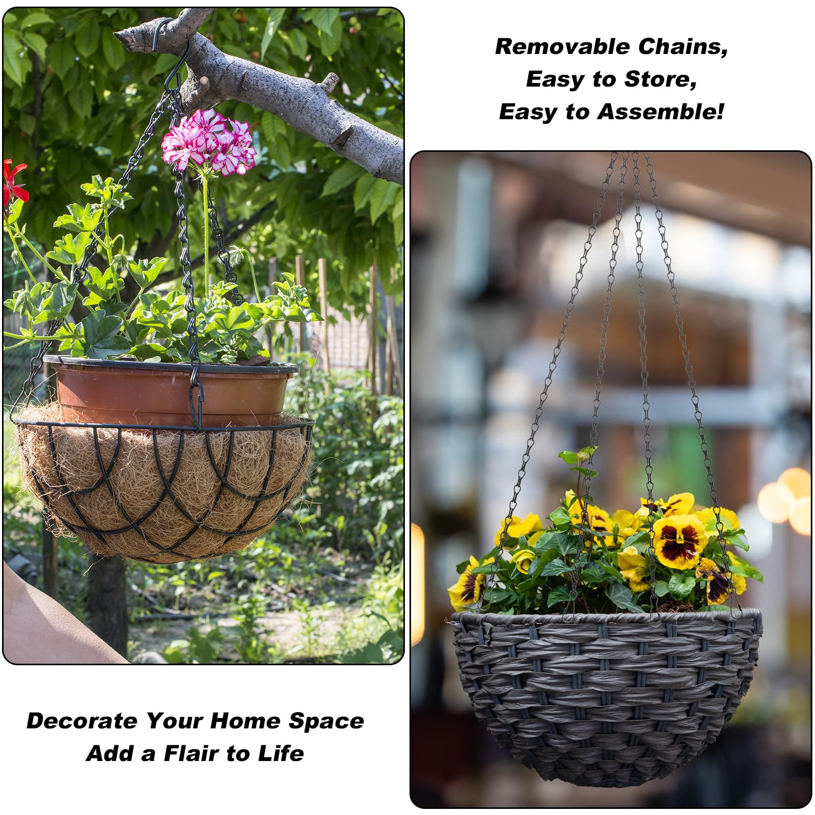 Lot De 2 Chaînes Suspendues En Métal Ouligay - 59 Cm, Avec Crochet Et 3 Clips - Pour Pots De Fleurs, Cages à Oiseaux - Noir