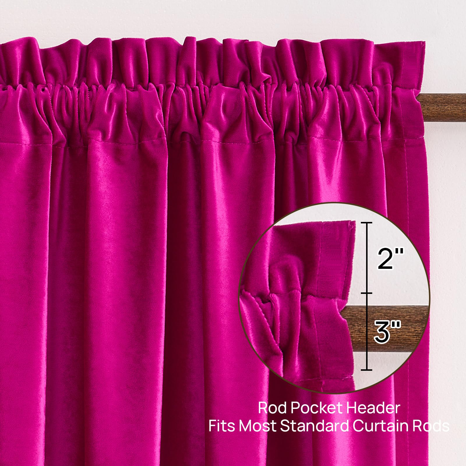 Samtvorhänge, 213,4 cm, für Wohnzimmer, luxuriös, verdunkelnder Vorhang, Fuchsia, elegant, Schlafzimmer, wärmeisoliert, modern, schwer, dick, weich, schalldicht, mit Stangentaschen, Fenstervorhänge