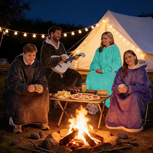 Miniatura 9 de yescool - Cobija con capucha, sudadera de franela de forro polar sherpa para adultos, mujeres y hombres, talla única