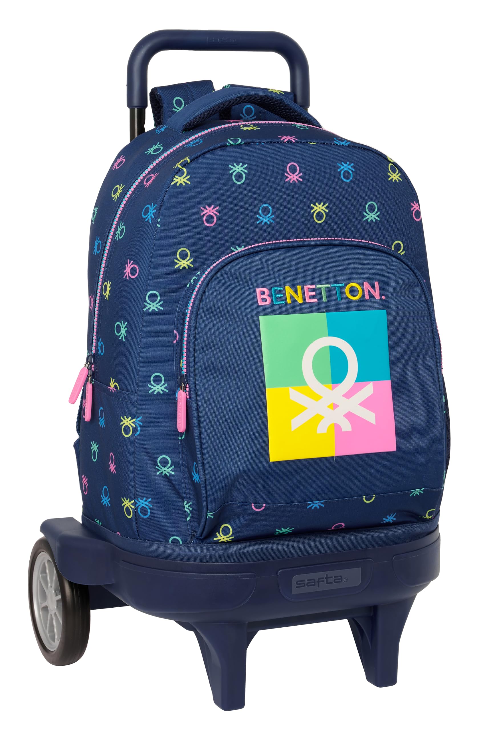 Safta BENETTON COOL - Mochila Grande con Ruedas, Compact Evolución, Extraíble, Ideal para Niños de Diferentes Edades, Cómoda y Versátil, Calidad y Resistencia, 33x22x45 cm, Color Azul Marino