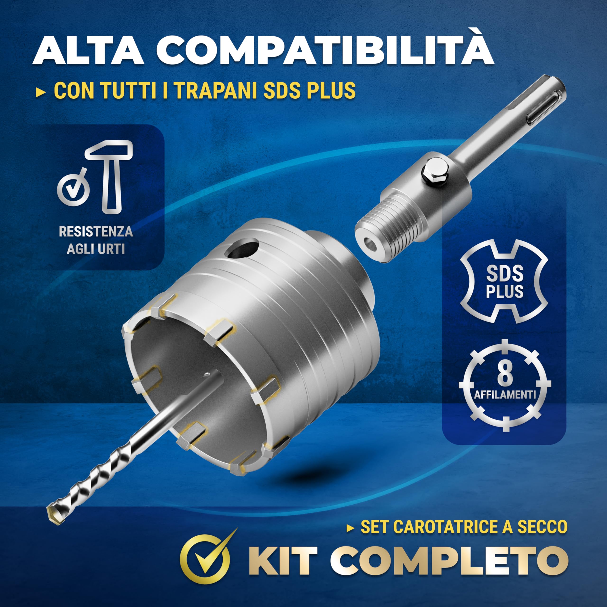 S&R Fresa a Tazza per Muro Cemento Ø 68mm Corona Diamantata Carotatrice a Secco + Adattatore SDS PLUS + Punta Centraggio 8x110 mm
