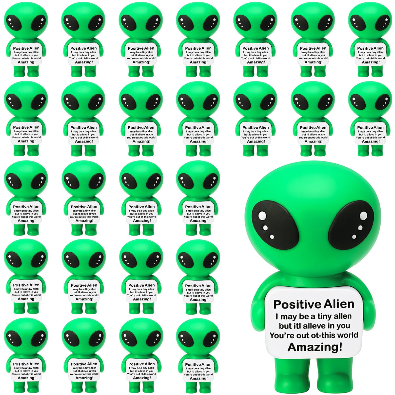 Soulchen 50 Pcs Employee Inspirational Gifts Mini Cool Alien Animal Decor Positive Rubber Alien for Daily Encouragement Self Affirmation UFO Geeky Decor