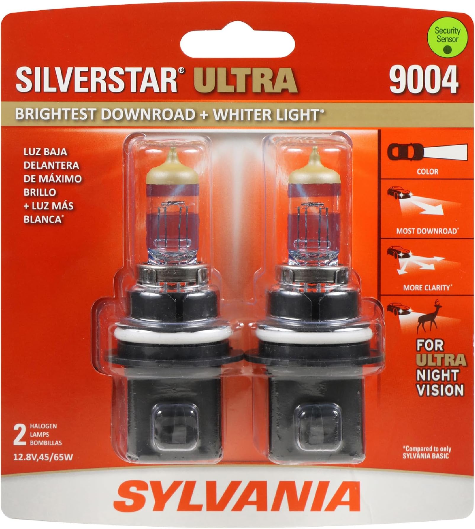 9004 SilverStar Ultra - High Performance Halogen Headlight Bulb, High Beam, Low Beam and Fog Replacement Bulb, Brightest Downroad with Whiter Light, Tri-Band Technology (Contains 2 Bulbs)