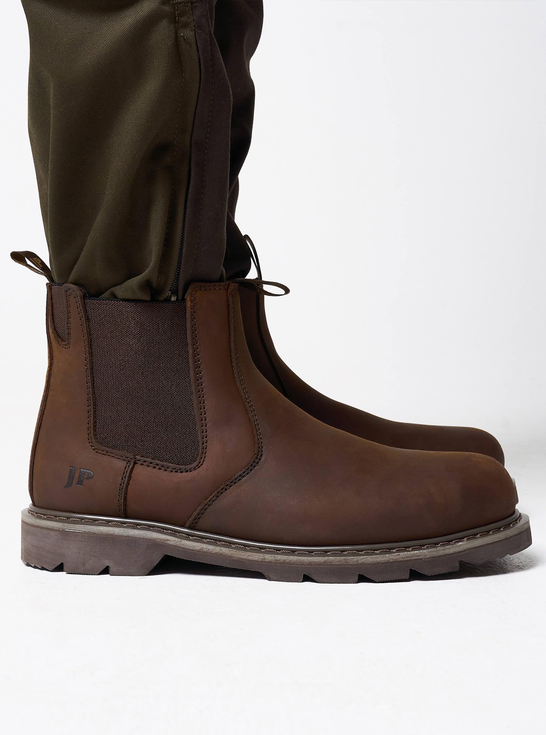 JACK PYKE Botas de trabajo Chelsea de piel para hombre, puntera de acero, resistentes al aceite, plantilla acolchada y transpirable, ideales para agricultura, almacén, construcción, talla 36-43