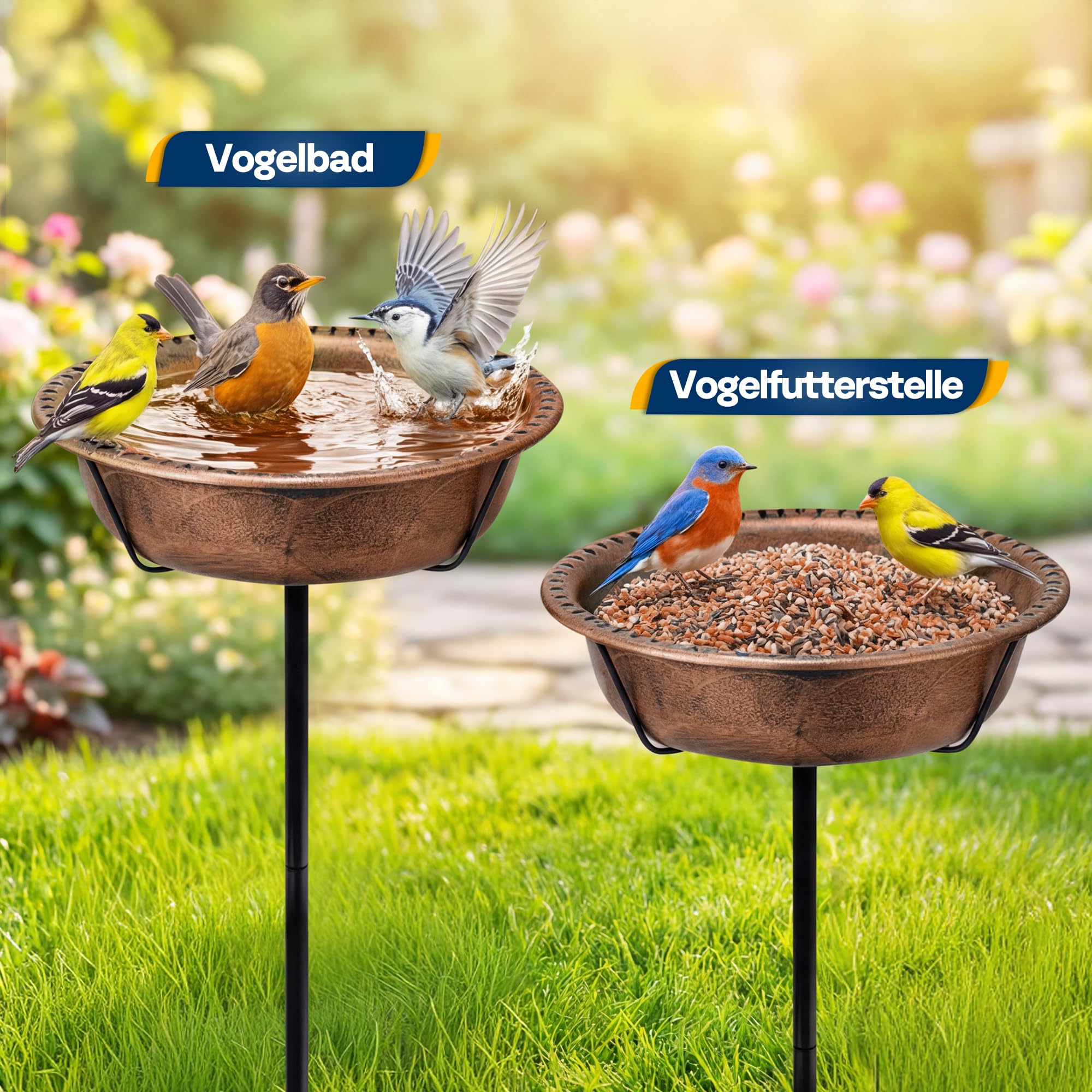 VIVOHOME Vogelbad für den Garten,Vogeltränke Stehend,35In Metall Vintage Freistehendes Vogelbad mit,Vogeltränke Groß Frostsicher Winterfest (Antike Bronze)