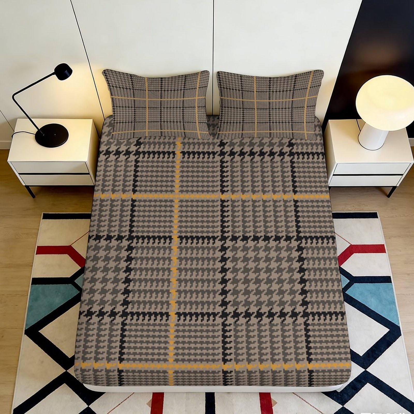 Pnayamiorkfel Style-1 3D Printed Plaid Houndstooth Fitted Sheet Microfiber Soft Stylish Bedroom Decor Checkered Mattress Cover For Home Dorm 90X200x25cm