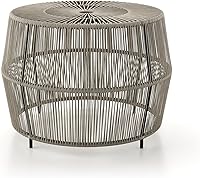 Vista 17 de Furniture of America Ysar - Mesa de centro redonda de ratán bohemio para exteriores con marco de metal, resistente a todo tipo de clima y al óxido