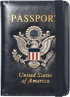 Passport Holder for Travel Men Women, RFID Blocking Passport Cover Leather Passport Wallet With 3D Metal Badge Waterproof Passport Case Travel Wallets Accessories Document Organizer (Black)