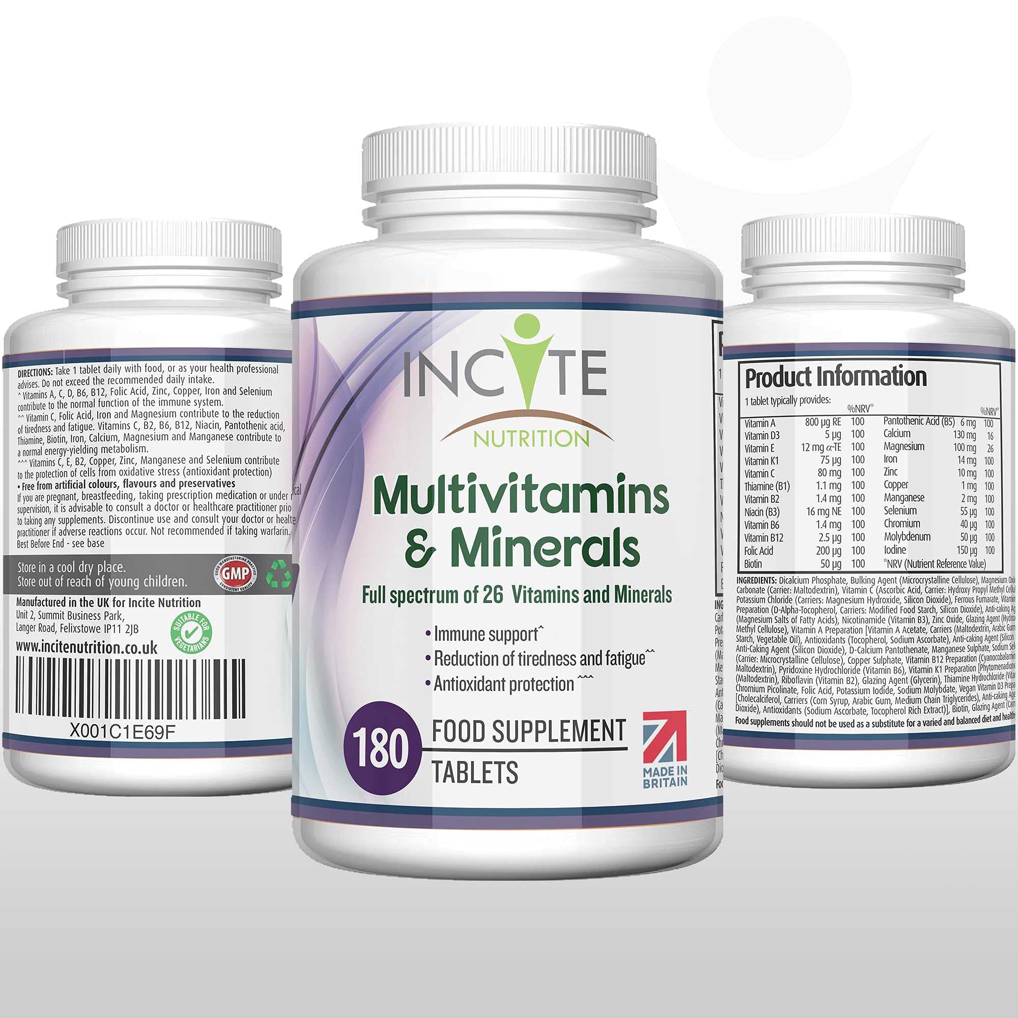 Multivitamins and Minerals 180 Vegan Tablets 26 Key Vitamins and Minerals for Women and Men