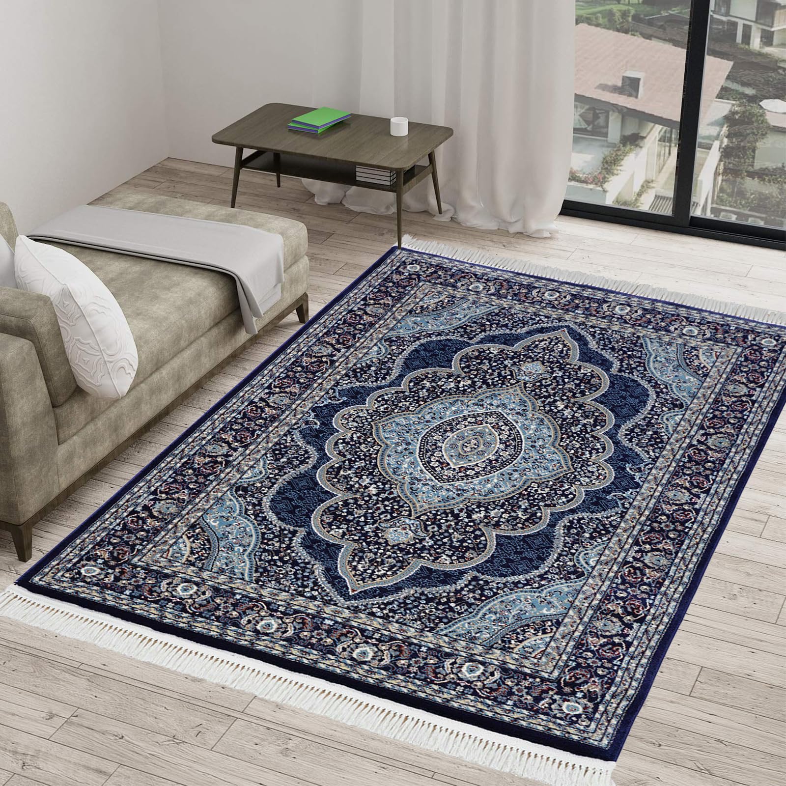renoazul® Blue Rugs Living Room Large 160x230 cm - Soft Large Carpets For Bedrooms - Isfahan Traditional Rug Living Room